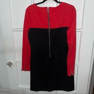 Michael Kors Red and Black Contrast Dress Silver Zipper Details
